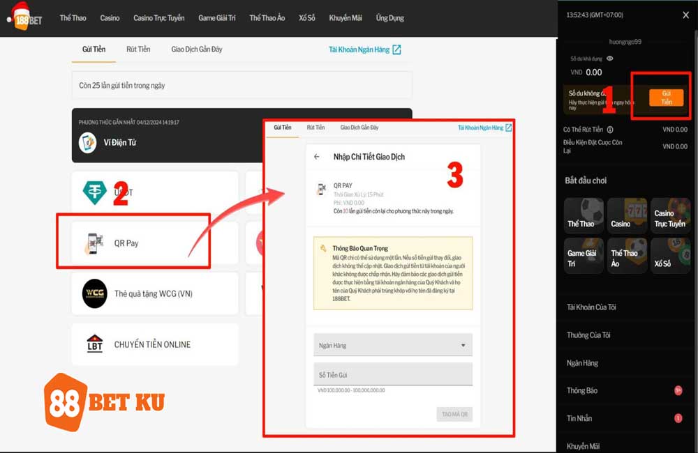 Nạp tiền 88bet bằng mã QR